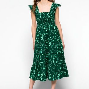 EUC Hill House Ellie Nap Dress Emerald Botanical Poplin Green Floral XXS